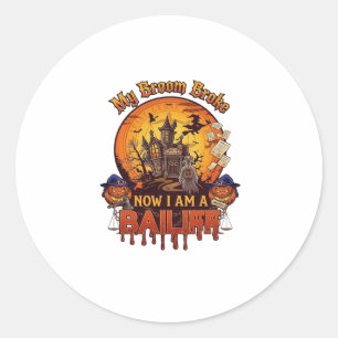 Sticker Rond Balai Brisé Huissier Halloween Fantôme Cour Citrou