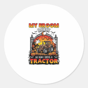 Sticker Rond Balai Cassa Tracteur Halloween Sorcière Fantômes_1