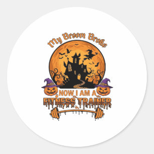 Sticker Rond Balai Casse Entraîneur de Fitness Halloween Sorciè