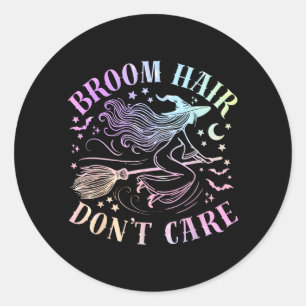 Sticker Rond Balai Cheveux N'importe Funny Halloween Sorcière