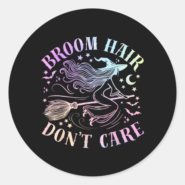 Sticker Rond Balai Cheveux N'importe Funny Halloween Sorcière (Devant)