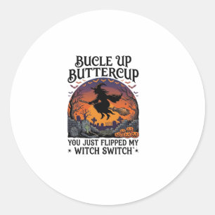 Sticker Rond Balai de Halloween Commutateur Sorcière Boutonnièr