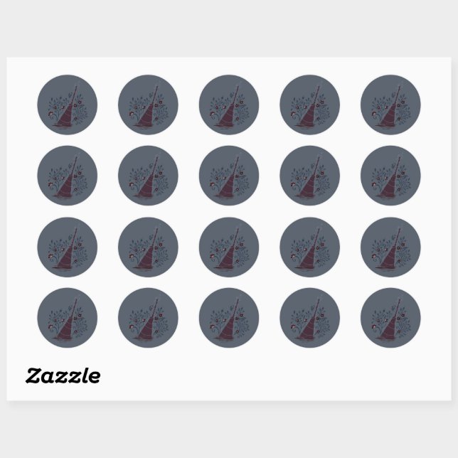Sticker Rond Balai d'Halloween ensorcelé (Feuille)