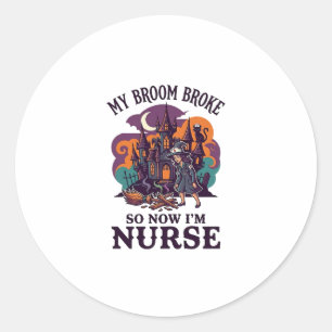 Sticker Rond Balai Infirmière Brisée Halloween Sorcière Maison
