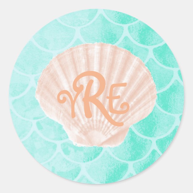 Sticker Rond Balances de sirènes d'eau | Monogramme de coquilla (Devant)