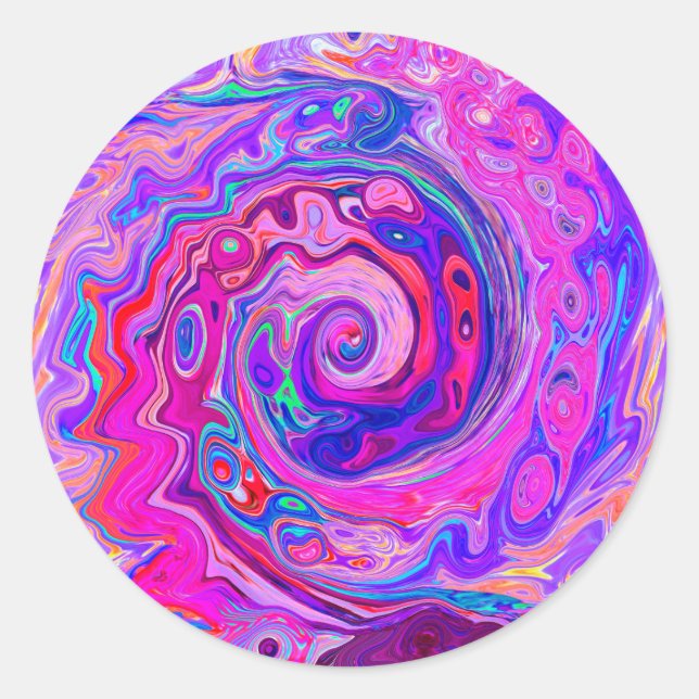Sticker Rond Balayage Abstrait rétro violet et orange (Devant)