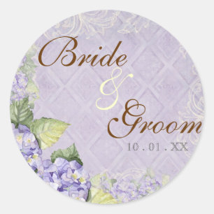 Sticker Rond Balayage d'Hydrangée violette - Sceau Mariage ou S