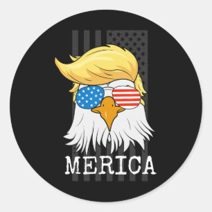 Sticker Rond Bald Eagle 4 juillet Trump American Flag Funny G