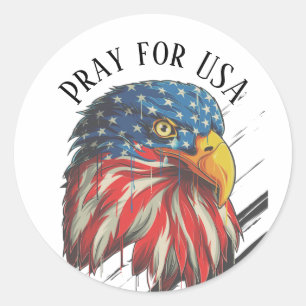 Sticker Rond Bald Eagle Bird USA Drapeau Prier pour les USA