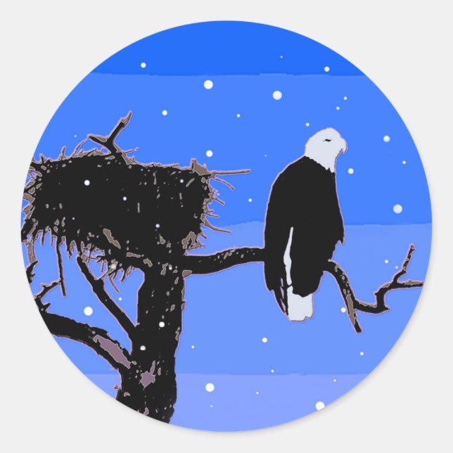 Sticker Rond Bald Eagle en hiver - Art original de la faune (Devant)
