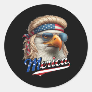 Sticker Rond Bald Eagle Merica 4 juillet Eagle Blonde Mullet Am