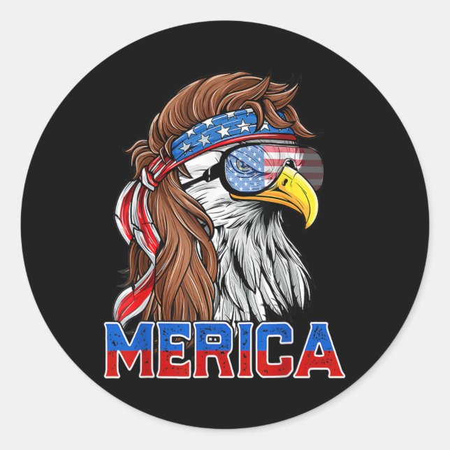 Sticker Rond Bald Eagle Mullet Merica drapeau américain Patriot (Devant)