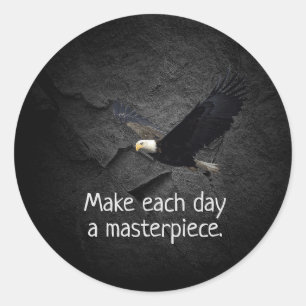 Sticker Rond Bald Eagle sur pierre noire avec citation motivant