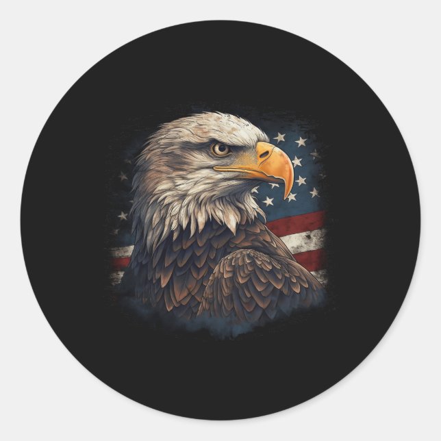 Sticker Rond Bald Eagle Us American Flag 4 juillet Fier Part (Devant)