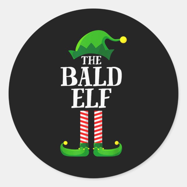 Sticker Rond Bald Elf Matching Family Group Christmas Party Pyj (Devant)