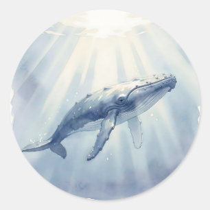 Sticker Rond Baleine à bosse aquarelle océan