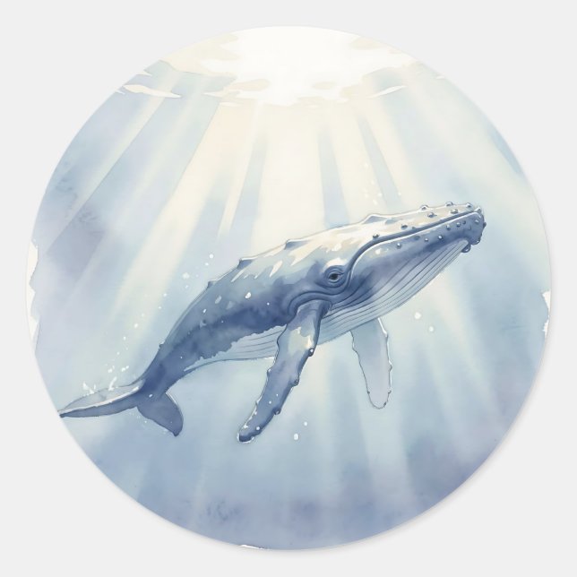 Sticker Rond Baleine à bosse aquarelle océan (Devant)