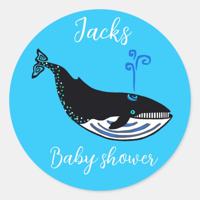 Sticker Rond BALEINE Bleue Cute - Animal - Baby shower - Person (Devant)