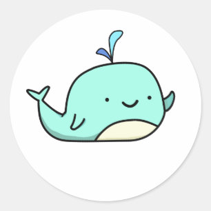 Sticker Rond Baleine bleue Cute Kawaii