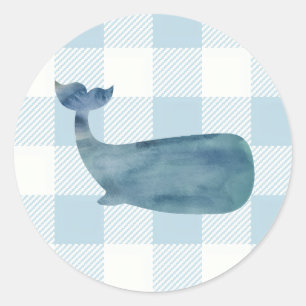 Sticker Rond Baleine bleue En vichy nautique