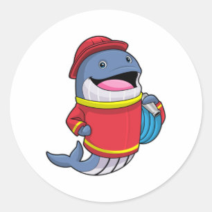 Sticker Rond Baleine comme pompier avec tuyau