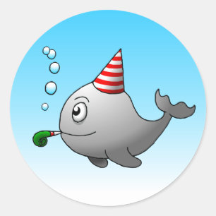 Sticker Rond Baleine de fête