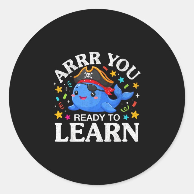 Sticker Rond Baleine drôle arrr prête à apprendre professeur pi (Devant)