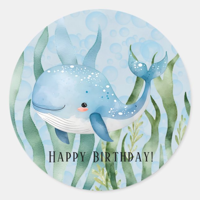 Sticker Rond Baleine D'Un Bon Anniversaire Fête (Devant)