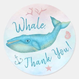 Sticker Rond Baleine Merci Nautique Plage Bleu Océan Mer
