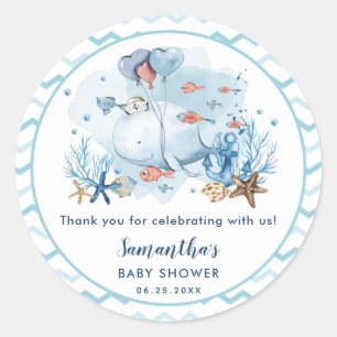 Sticker Rond Baleine Nautical Boy Baby shower Merci Favor
