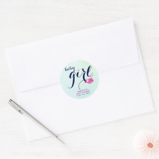 Sticker Rond Baleine rose bébé océan marine bleu bébé fille dou