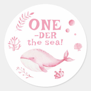 Sticker Rond Baleine Rose Oneder la mer 1er anniversaire 