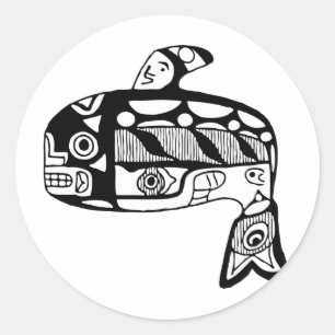 Sticker Rond Baleine tlingit amérindienne
