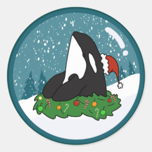 Sticker Rond Baleine tueuse Orca Christmas