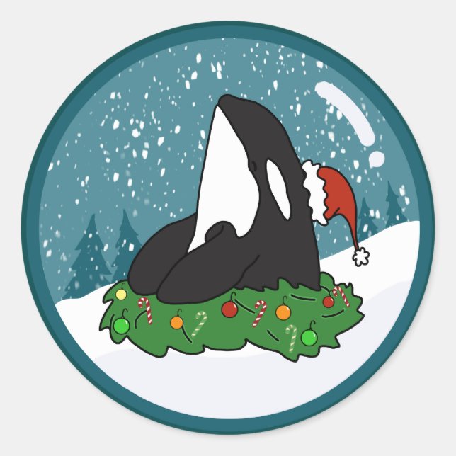Sticker Rond Baleine tueuse Orca Christmas (Devant)