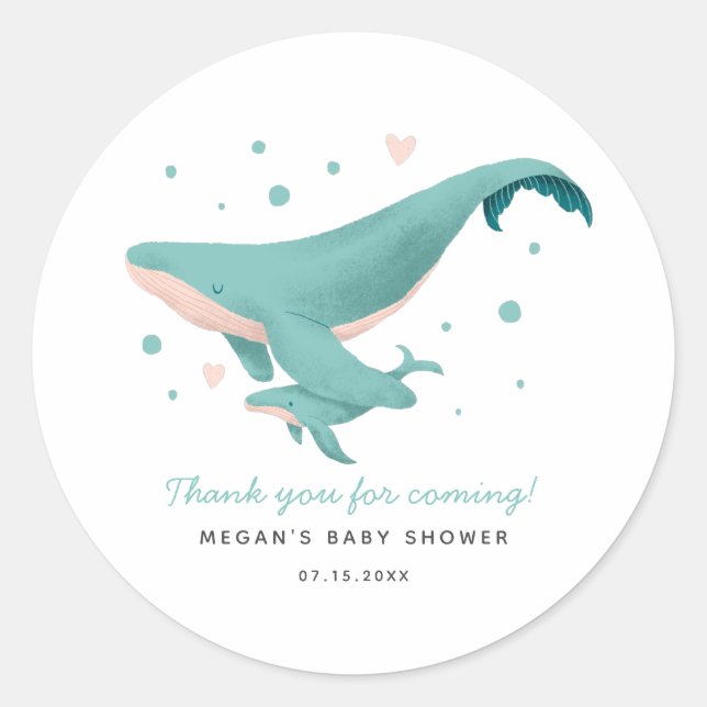 Sticker Rond Baleine Turquoise Baby shower Favoriser (Devant)