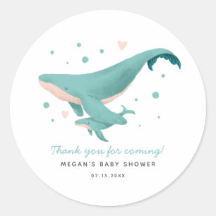Sticker Rond Baleine Turquoise Baby shower Favoriser