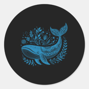 Sticker Rond Baleine vintage Floral 90s Biologie marine Animal