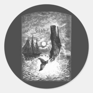 Sticker Rond Baleine vintage, Vie Marine Animaux