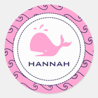 Sticker Rond Baleines Conte rose et vague Invitation de la mari