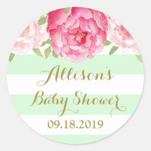Sticker Rond Balise Baby shower floral rose à la menthe Favoris
