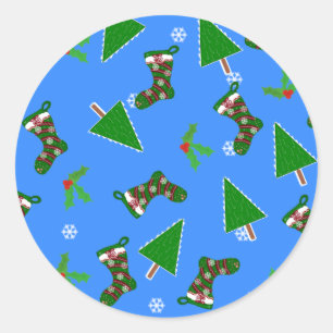 Sticker Rond Balise Cadeau bleu Symboles de Noël