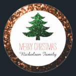 Sticker Rond Balise cadeau Bronze   Green Christmas tree scinti<br><div class="desc">Beau bronze,  orange,  brun brillant. Photo de Bronze étincelles pas de parties scintillant réelle!</div>