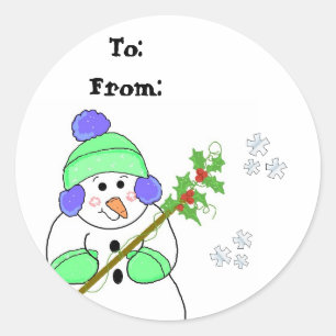 Sticker Rond Balise cadeau cool Snowman