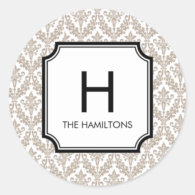 Sticker Rond Balise cadeau Damask Monogramme Sticker/Sticker Fa (Devant)