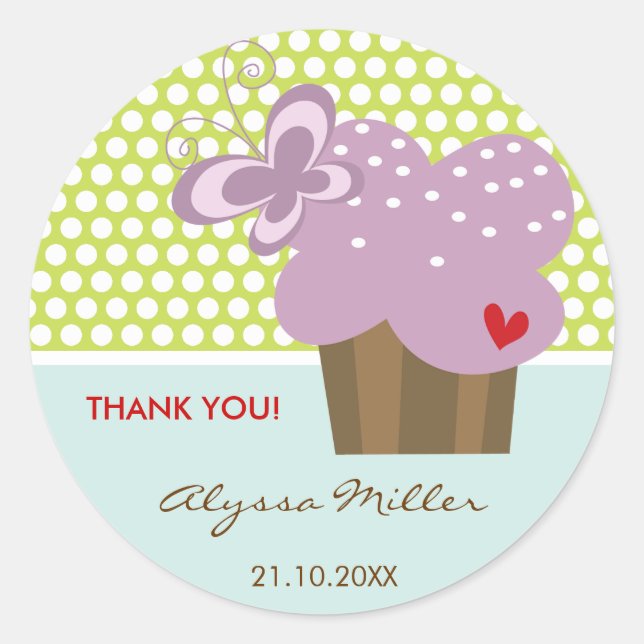 Sticker Rond Balise cadeau d'anniversaire de Merci de Cupcake v (Devant)