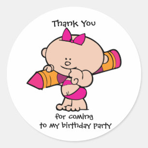 Sticker Rond Balise cadeau d'anniversaire Merci Crayon