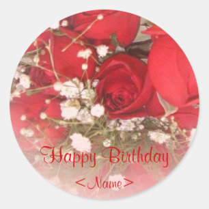 Sticker Rond Balise cadeau d'anniversaire Red Roses