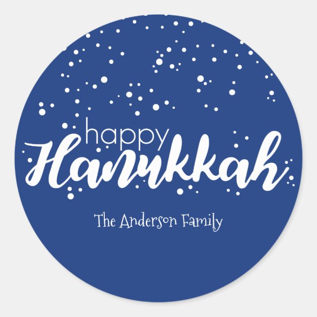 Sticker Rond Balise cadeau de Happy Hanoukka Snow Bubbles (Devant)