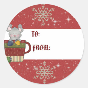Sticker Rond Balise cadeau de la souris Noël